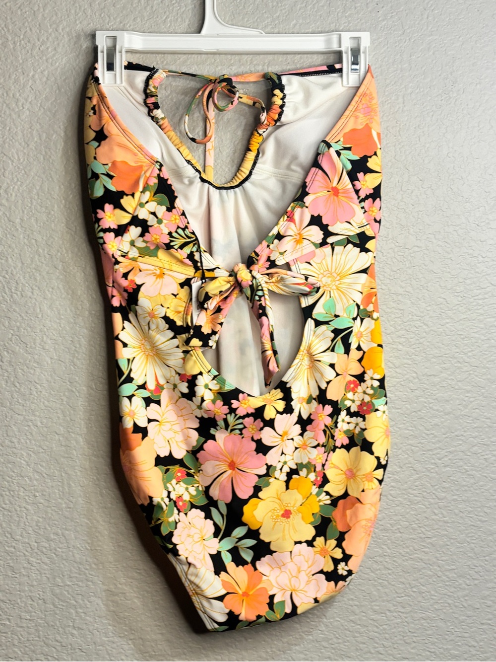 Shade & Shore Floral Halter One-Piece Swimsuit - Black, Orange, Yellow, Pink - Picture 2 of 4